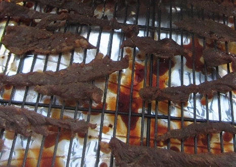 Beef Jerkey cooling on the rack